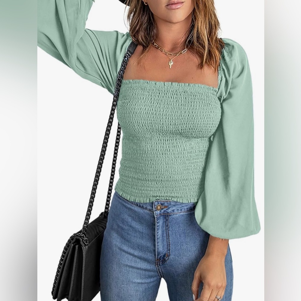 NWT Square Neck Tops Puff Long Sleeve Blouses, MULTI COLORS AVAILABLE
